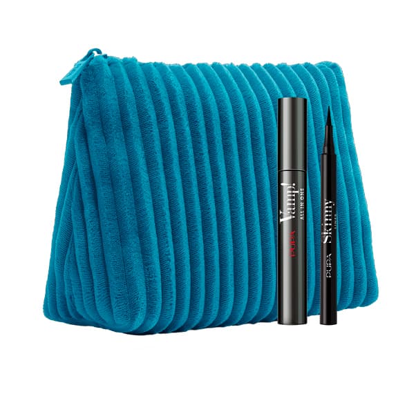 Набор (VAMP! ALL IN ONE Тушь для ресниц + SKINNY LINER Подводка-фломастер для глаз + косметичка)